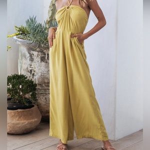 Halter wide legged jumpsuit.
